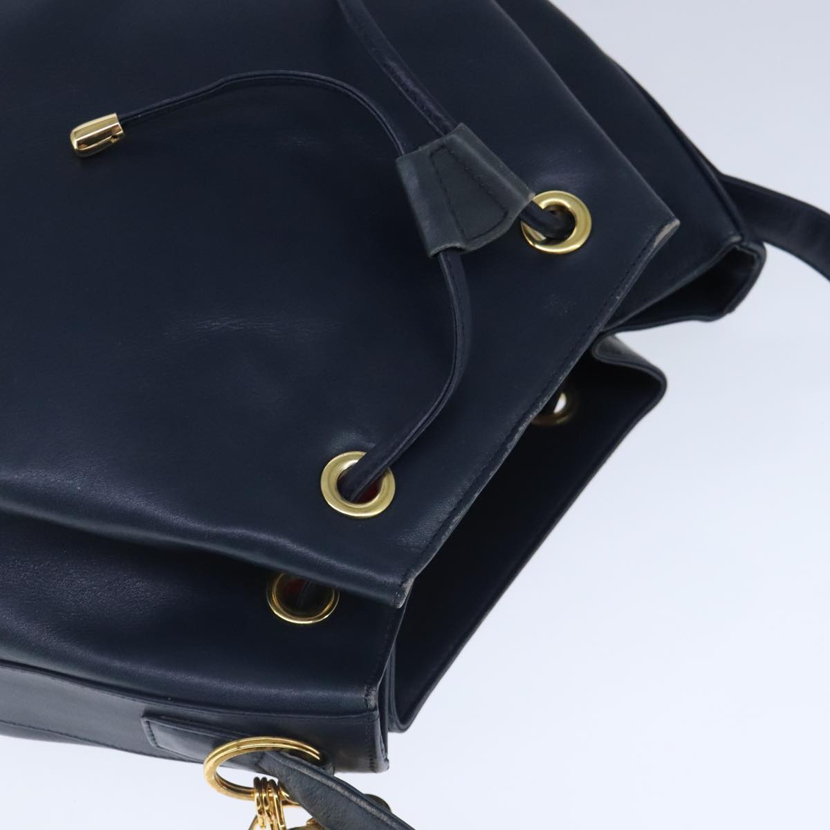 Christian Dior Shoulder Bag Leather Navy Gold Auth 101190