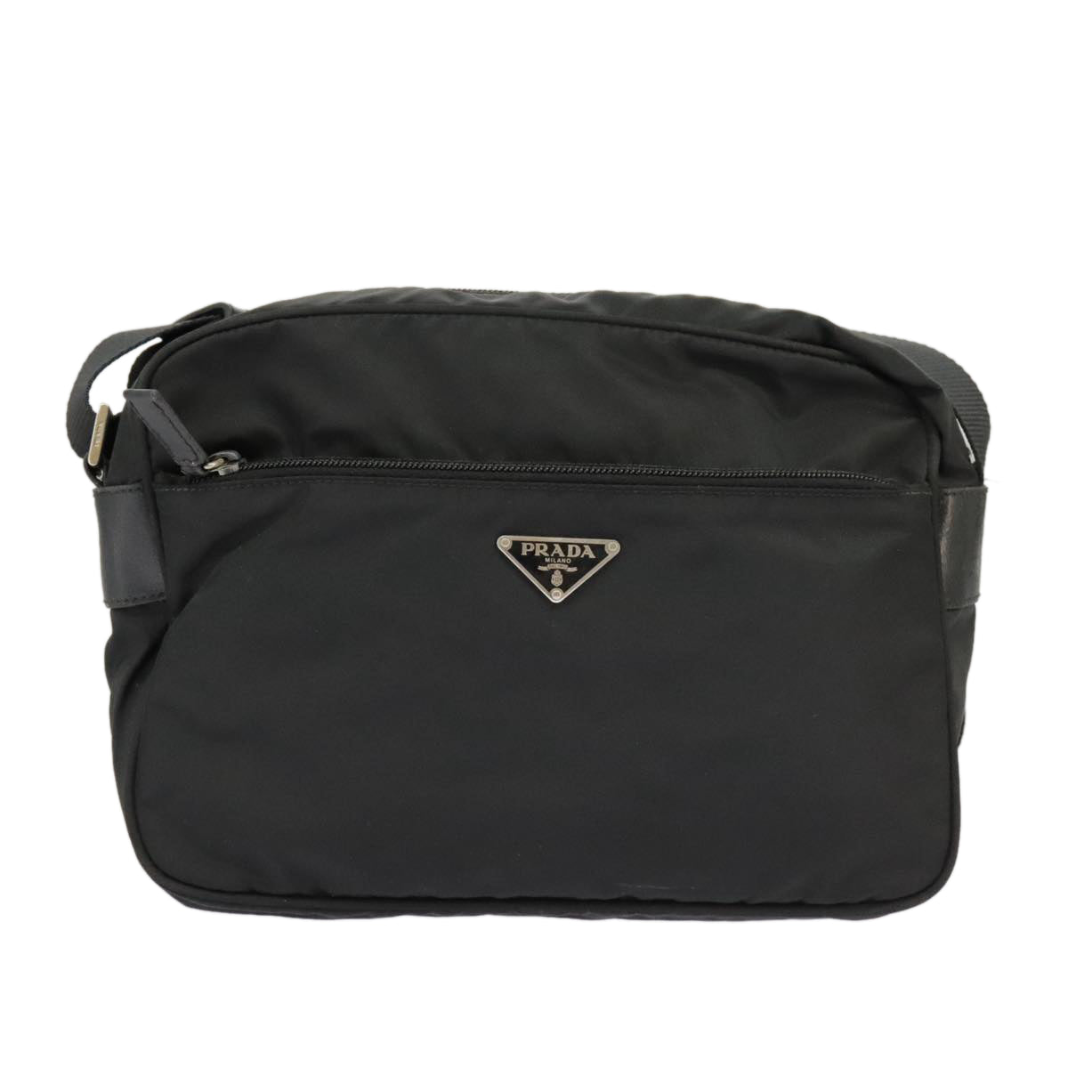 PRADA Shoulder Bag Nylon Black Silver Auth 101226