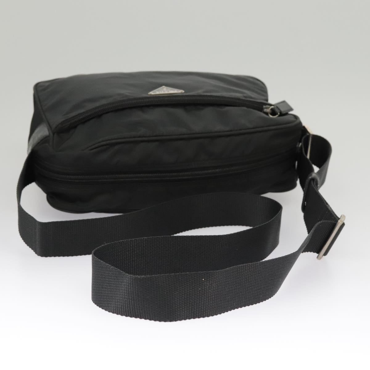 PRADA Shoulder Bag Nylon Black Silver Auth 101226