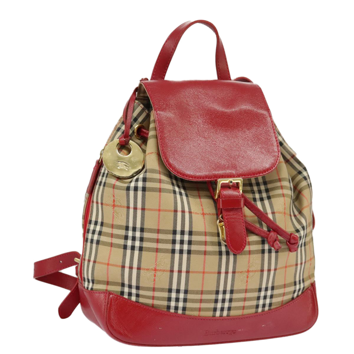 Burberrys Nova Check Backpack Canvas Leather Beige Red Auth 101270