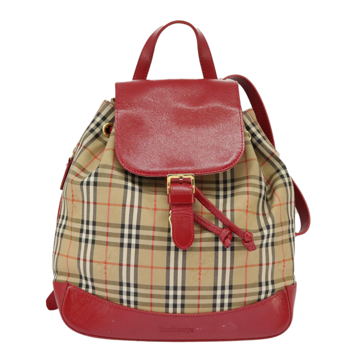 Burberrys Nova Check Backpack Canvas Leather Beige Red Auth 101270