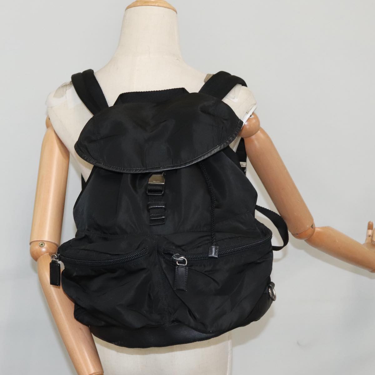 PRADA Backpack Nylon Black Silver Auth 101282