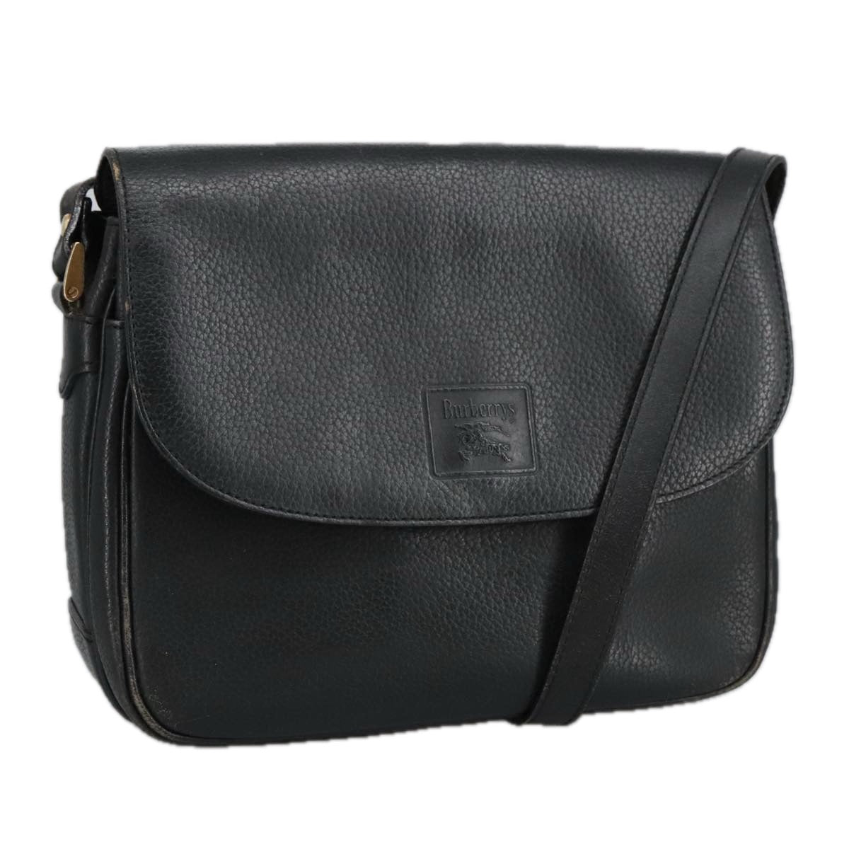 Burberrys Shoulder Bag Leather Black Auth 101289