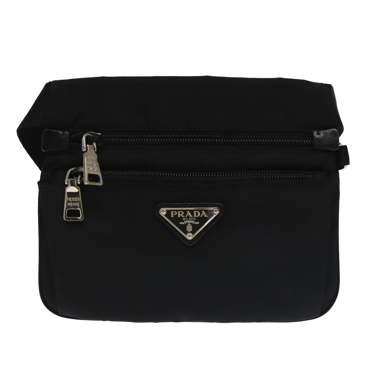 PRADA Waist bag Nylon Black Silver Auth 101292A