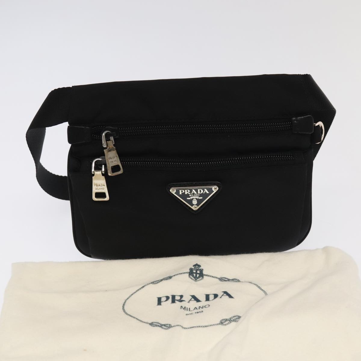 PRADA Waist bag Nylon Black Silver Auth 101292A