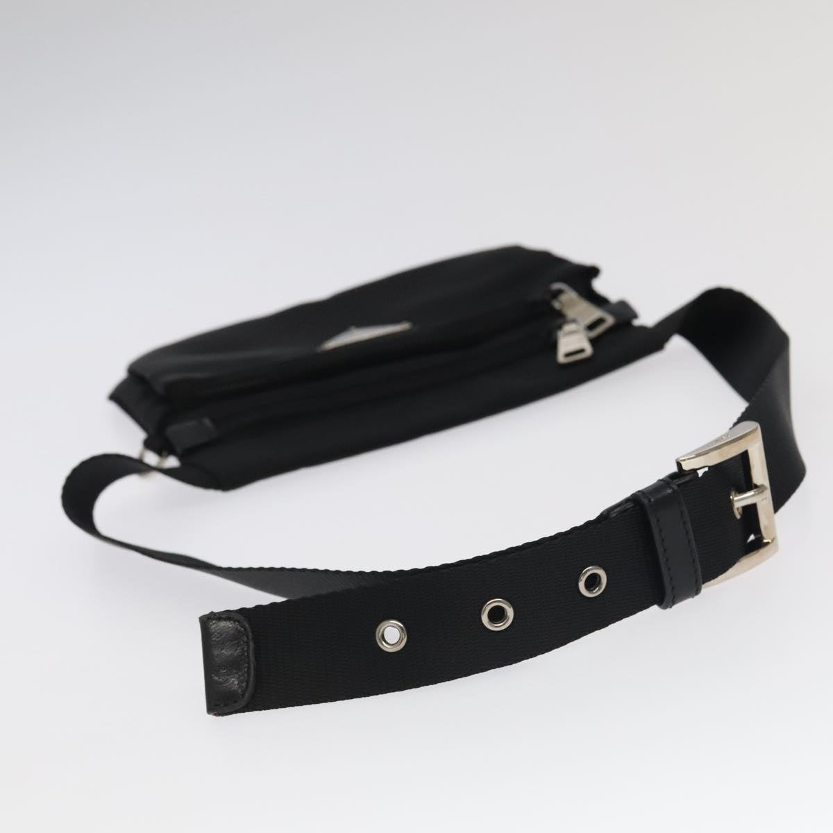 PRADA Waist bag Nylon Black Silver Auth 101292A