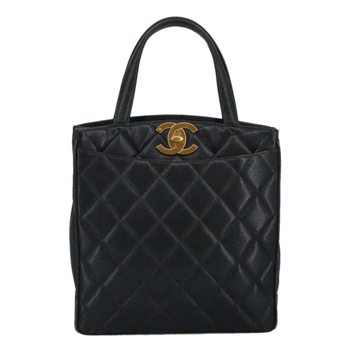 CHANEL Matelasse Hand Bag Caviar Skin Black CC Auth 101307M