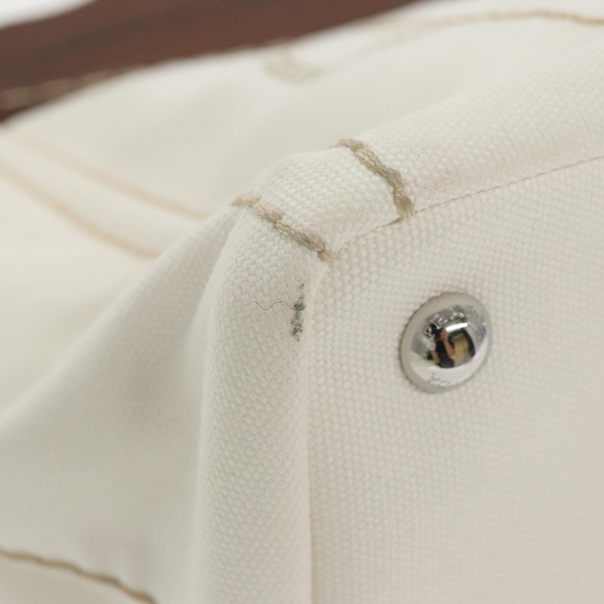 PRADA Canapalage Hand Bag Canvas White Silver 1BG350 Auth 101308SV