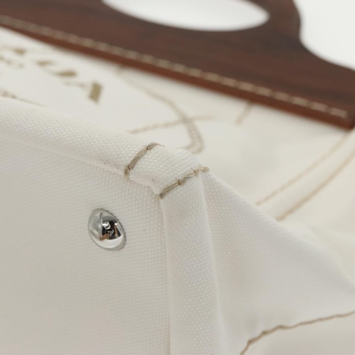 PRADA Canapalage Hand Bag Canvas White Silver 1BG350 Auth 101308SV