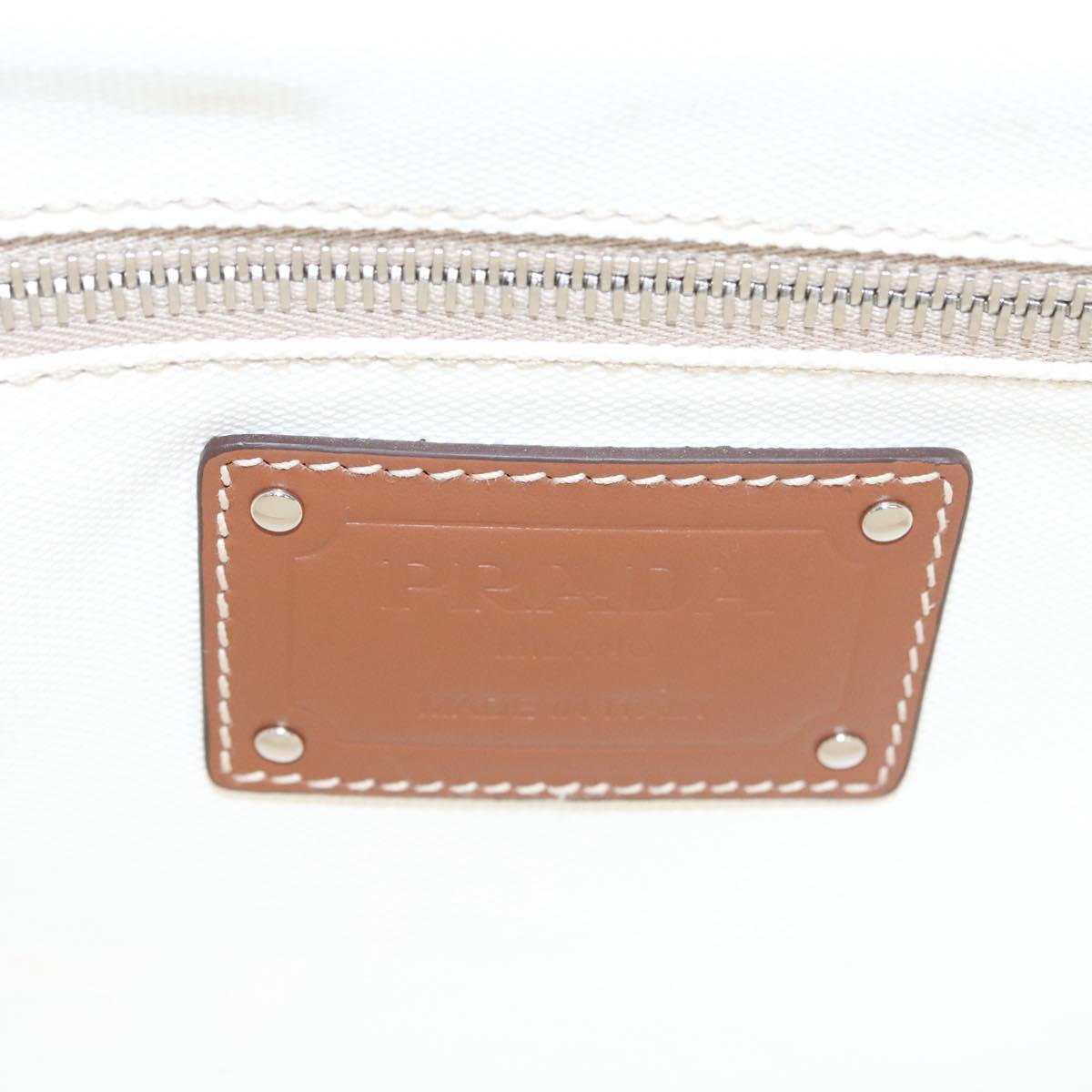 PRADA Canapalage Hand Bag Canvas White Silver 1BG350 Auth 101308SV