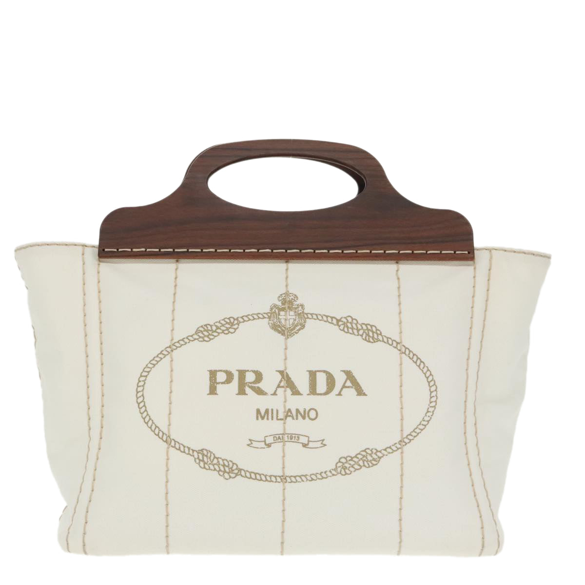 PRADA Canapalage Hand Bag Canvas White Silver 1BG350 Auth 101308SV