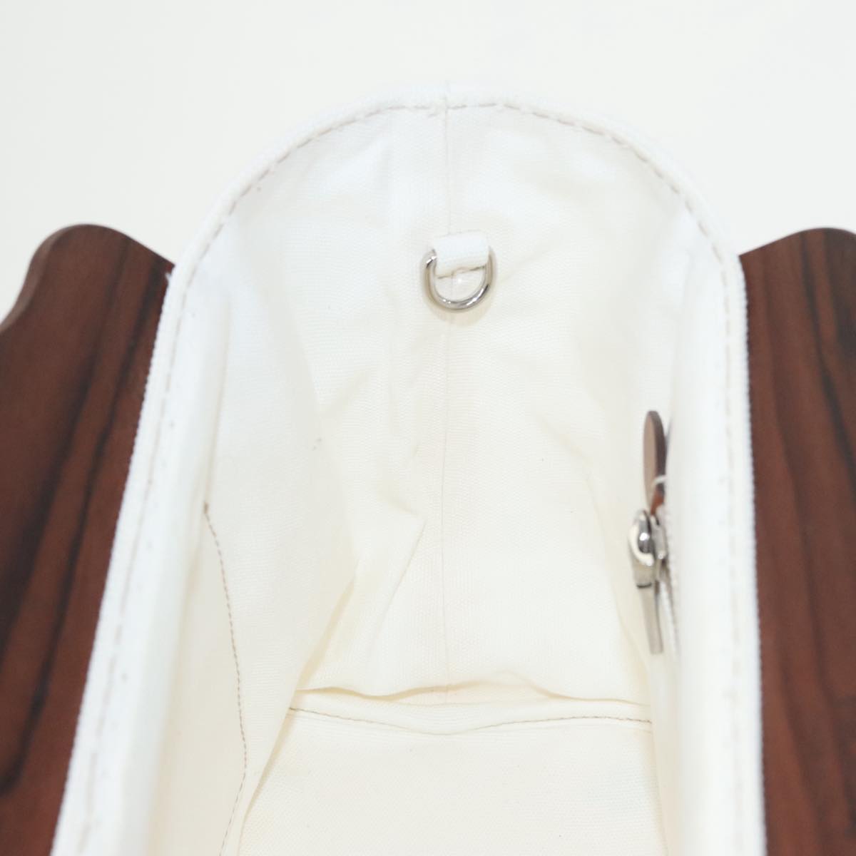 PRADA Canapalage Hand Bag Canvas White Silver 1BG350 Auth 101308SV