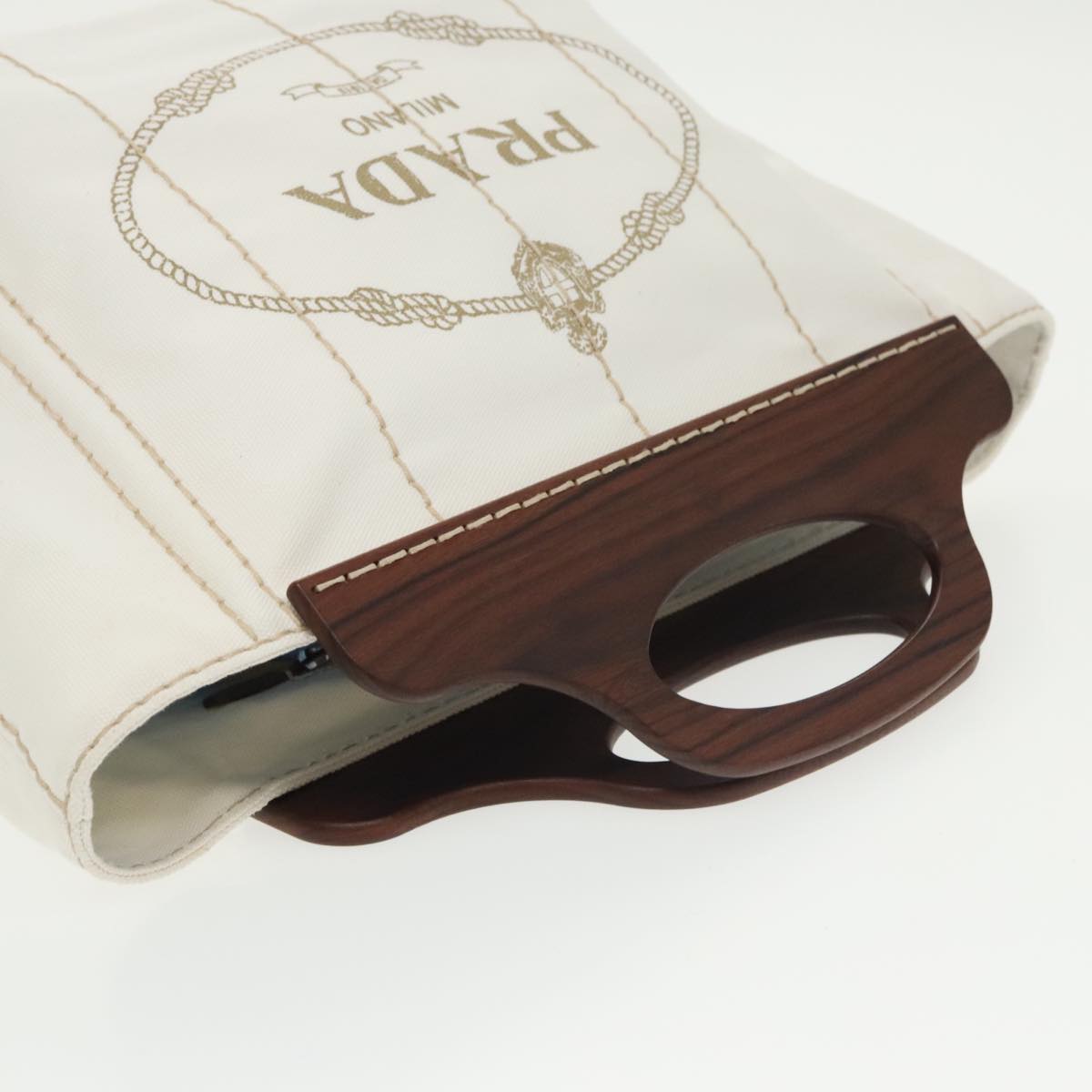 PRADA Canapalage Hand Bag Canvas White Silver 1BG350 Auth 101308SV
