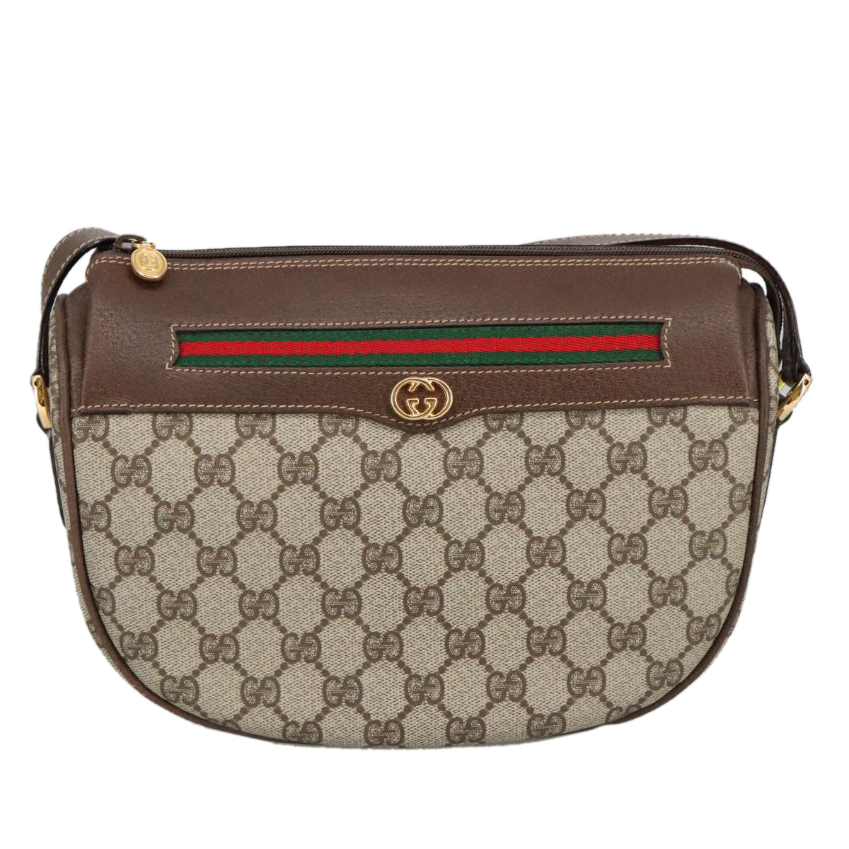 GUCCI GG Supreme Web Sherry Line Bag PVC Beige 001 123 0918 Auth 101309A