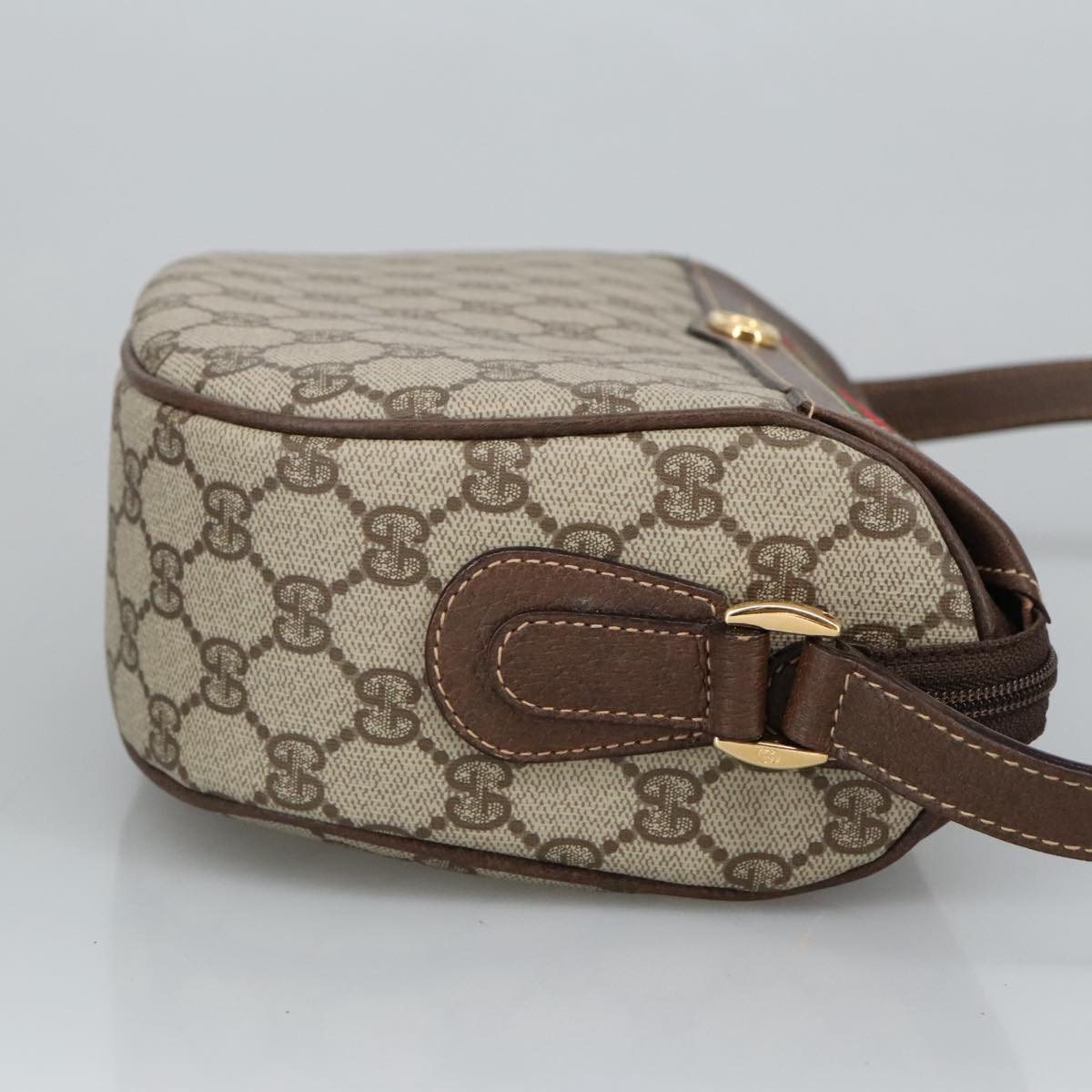 GUCCI GG Supreme Web Sherry Line Bag PVC Beige 001 123 0918 Auth 101309A