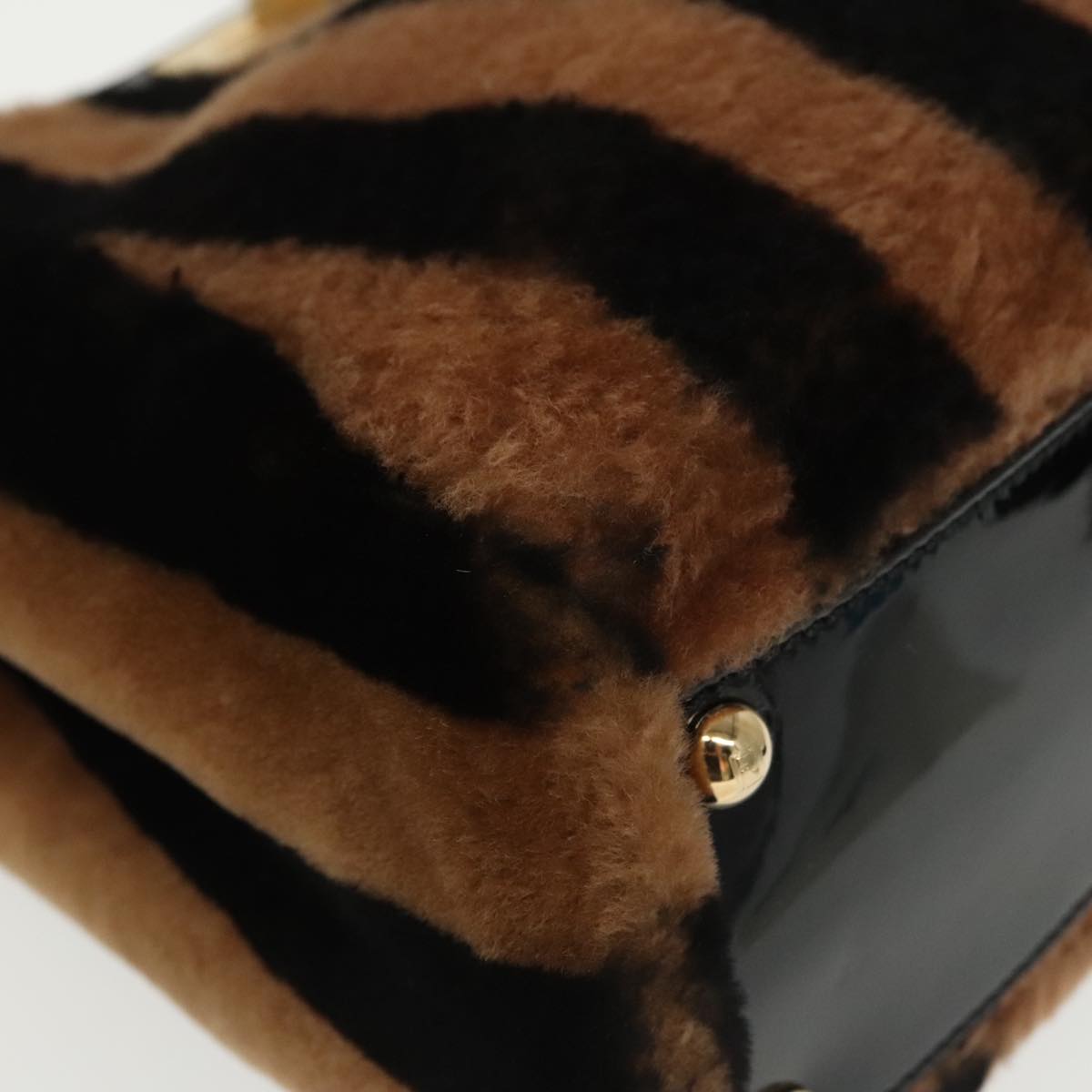 FENDI Pecan Peek A Boo Regular Hand Bag Mouton 2way Black Brown Auth 101314SV