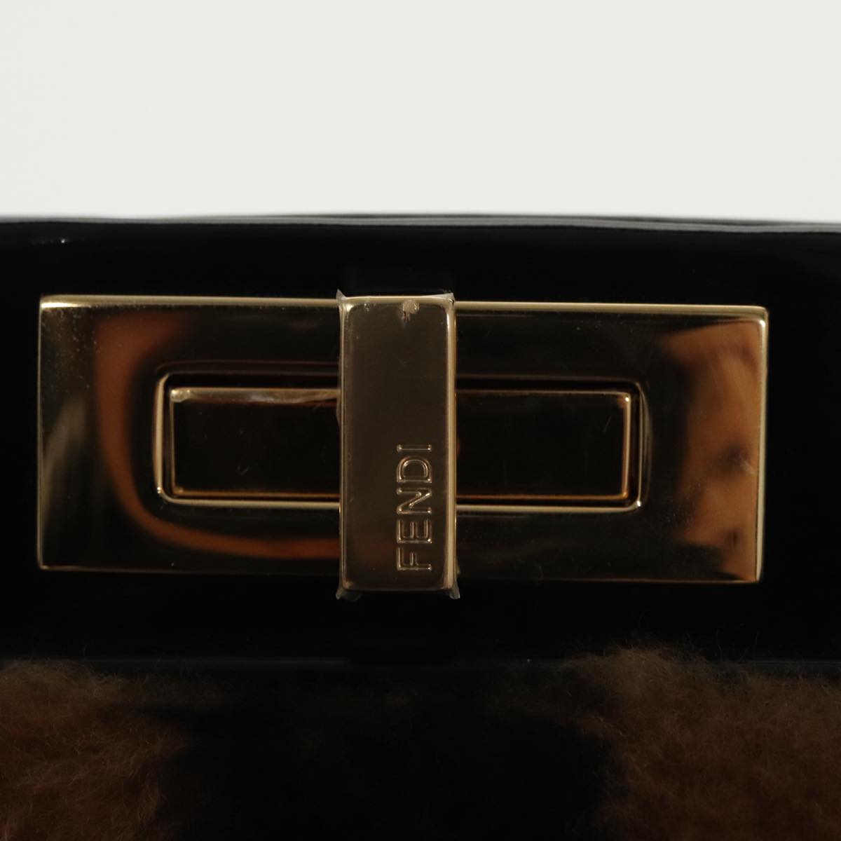 FENDI Pecan Peek A Boo Regular Hand Bag Mouton 2way Black Brown Auth 101314SV