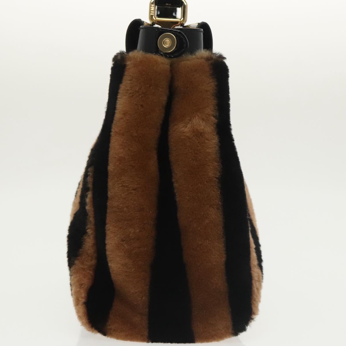 FENDI Pecan Peek A Boo Regular Hand Bag Mouton 2way Black Brown Auth 101314SV