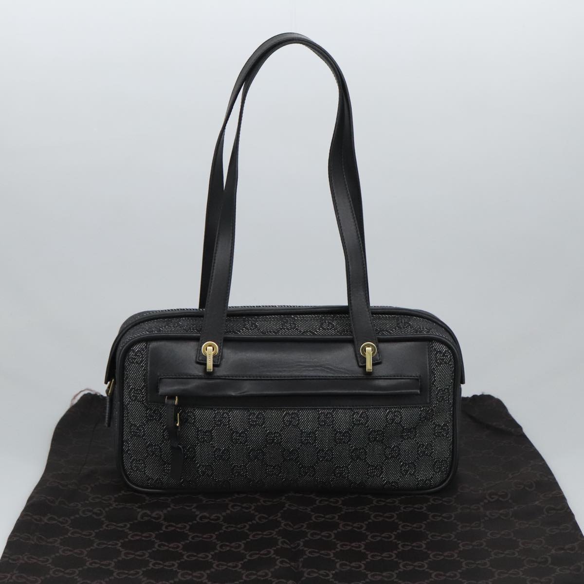 GUCCI GG Canvas Shoulder Bag Black Gold 92729 Auth 101322A