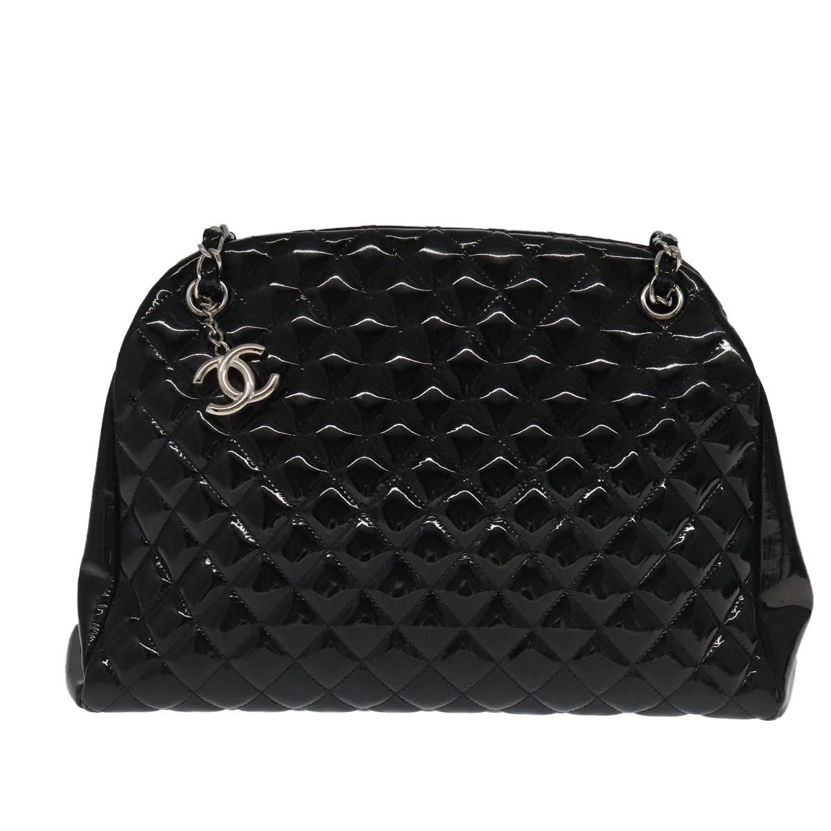 CHANEL Matelasse Chain Shoulder Bag Enamel Black CC Auth 101334A