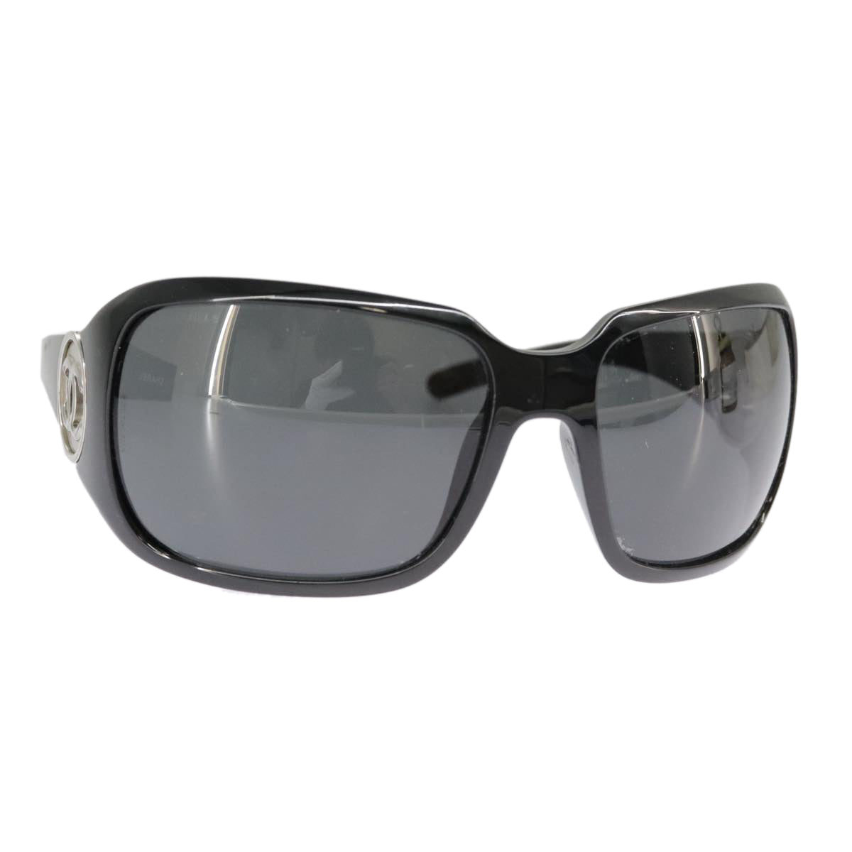 CHANEL Sunglasses plastic Black CC Auth 101335