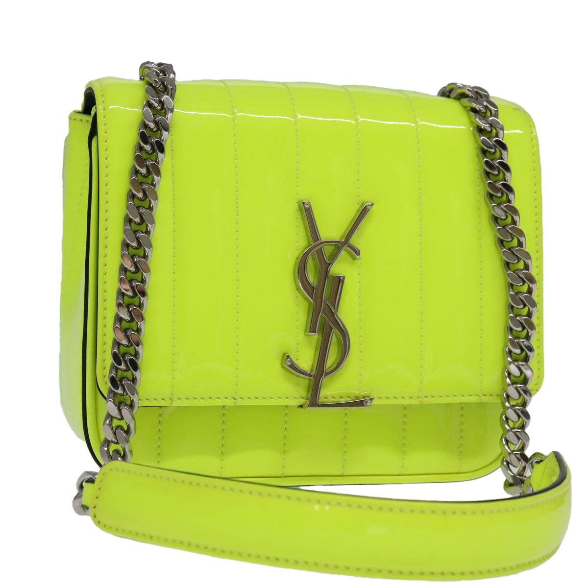 SAINT LAURENT Chain Vicky Small Bag Enamel Yellow Silver 538439 Auth 101382A