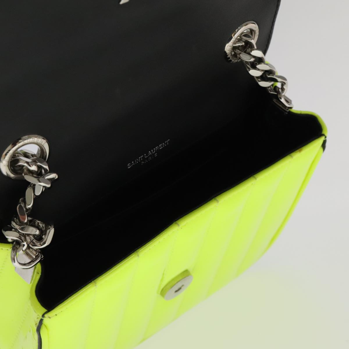 SAINT LAURENT Chain Vicky Small Bag Enamel Yellow Silver 538439 Auth 101382SAM