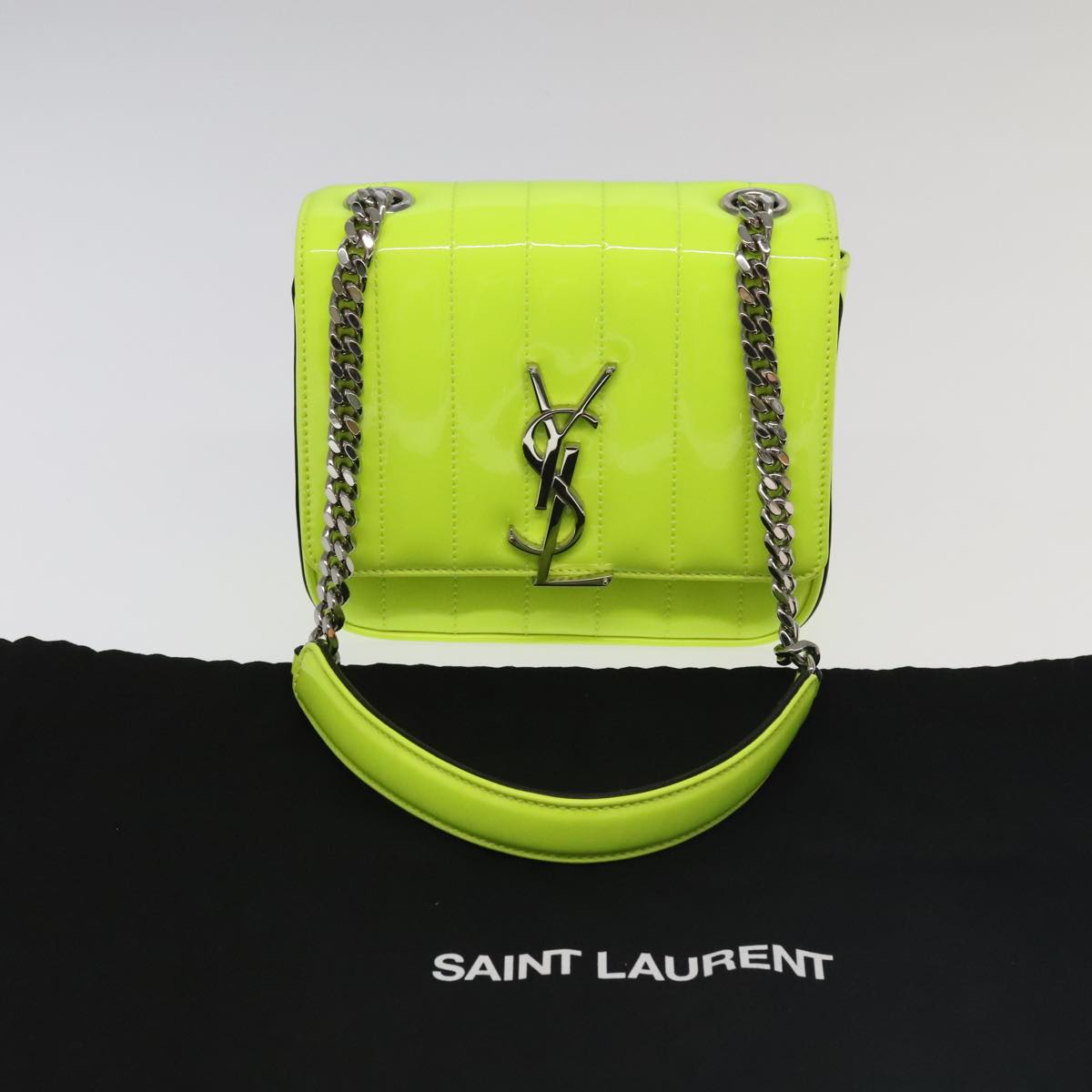 SAINT LAURENT Chain Vicky Small Bag Enamel Yellow Silver 538439 Auth 101382A