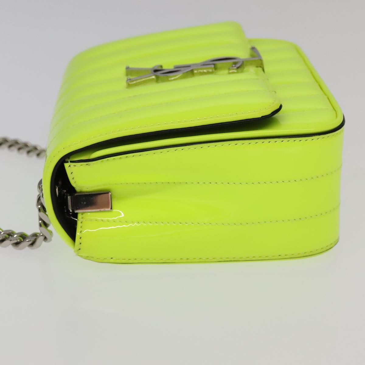 SAINT LAURENT Chain Vicky Small Bag Enamel Yellow Silver 538439 Auth 101382SAM