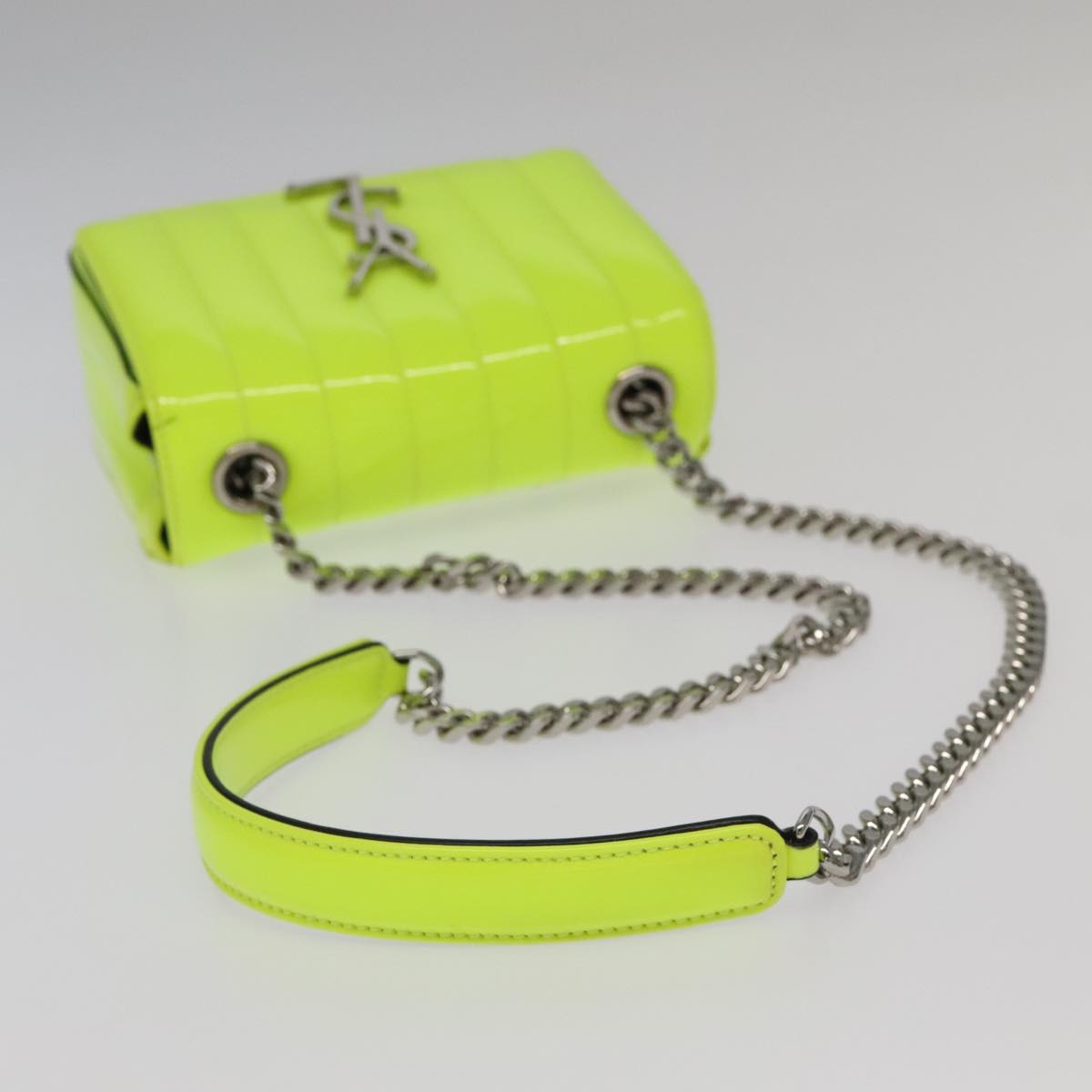 SAINT LAURENT Chain Vicky Small Bag Enamel Yellow Silver 538439 Auth 101382SAM