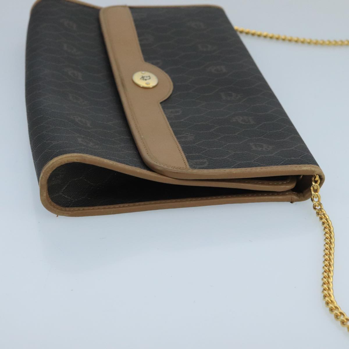 Christian Dior Honeycomb Canvas Shoulder Bag PVC Gold Black Auth 101442