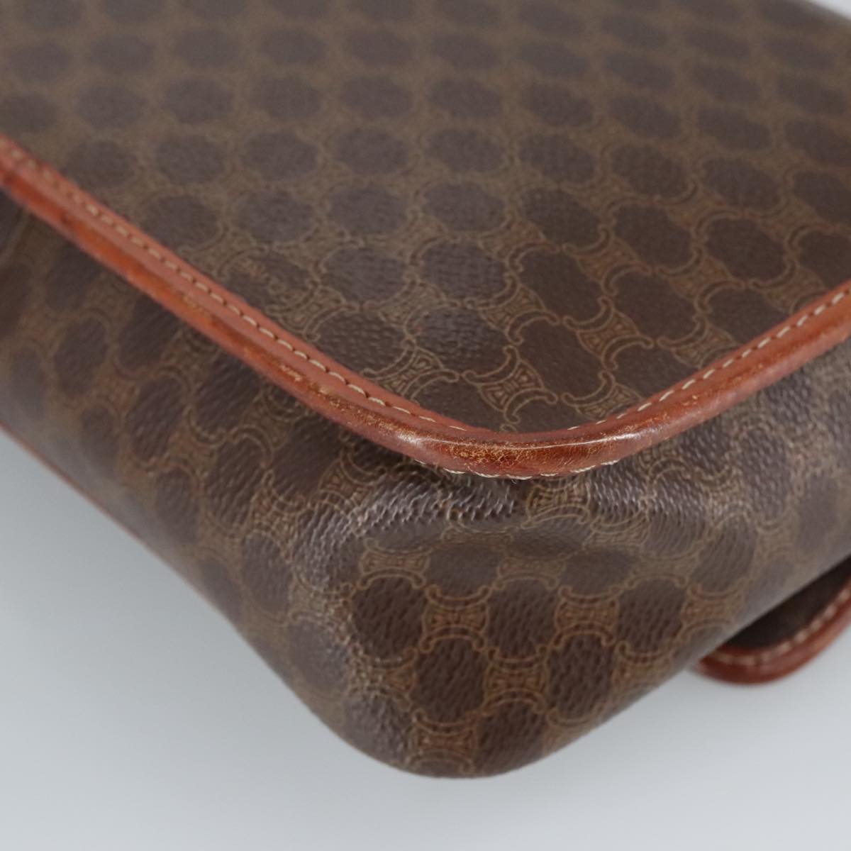 CELINE Macadam Canvas Circle Shoulder Bag PVC Leather Brown Auth 101470