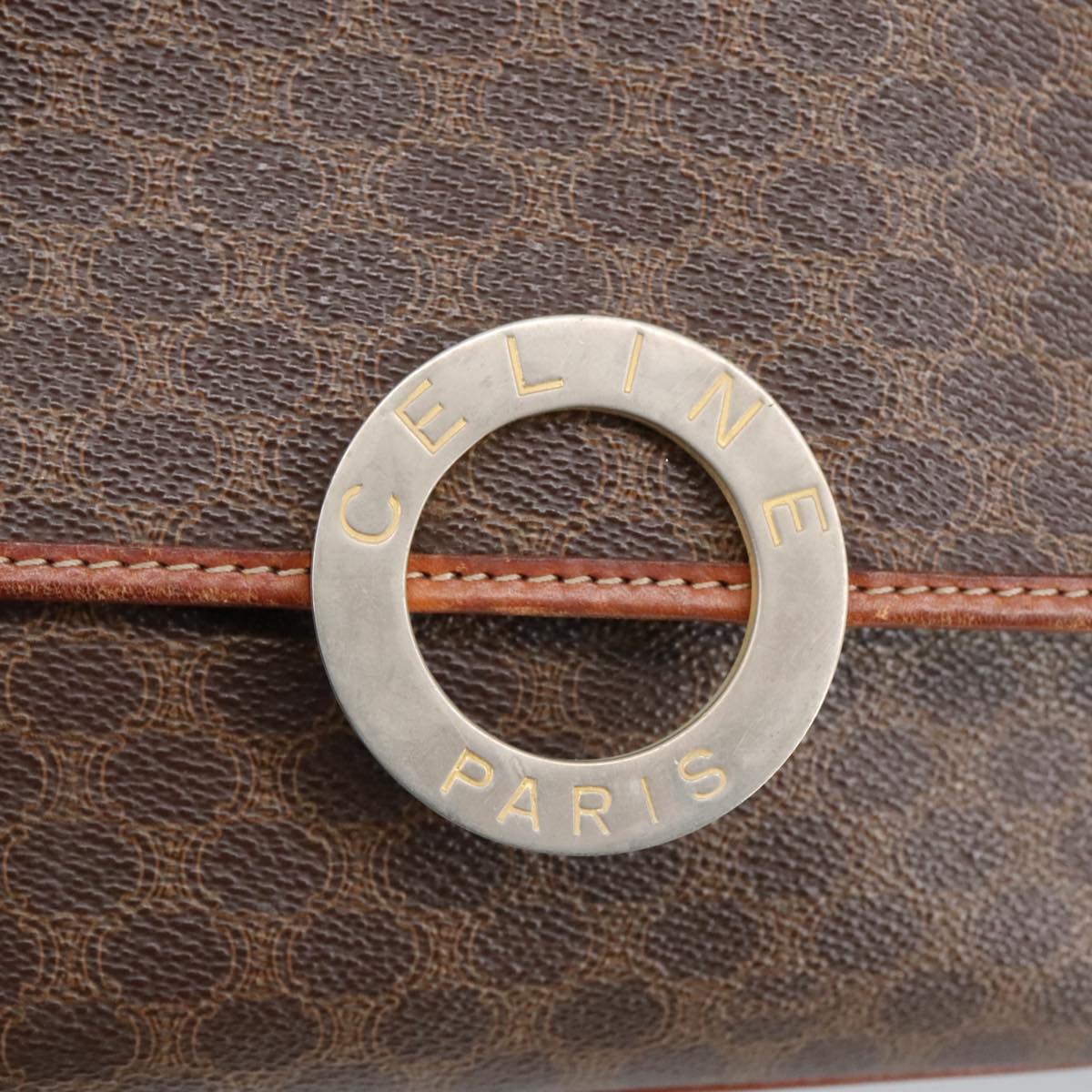 CELINE Macadam Canvas Circle Shoulder Bag PVC Leather Brown Auth 101470