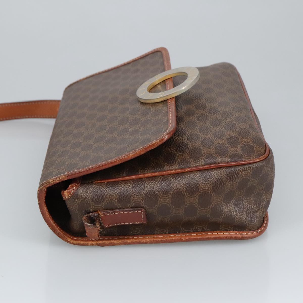 CELINE Macadam Canvas Circle Shoulder Bag PVC Leather Brown Auth 101470