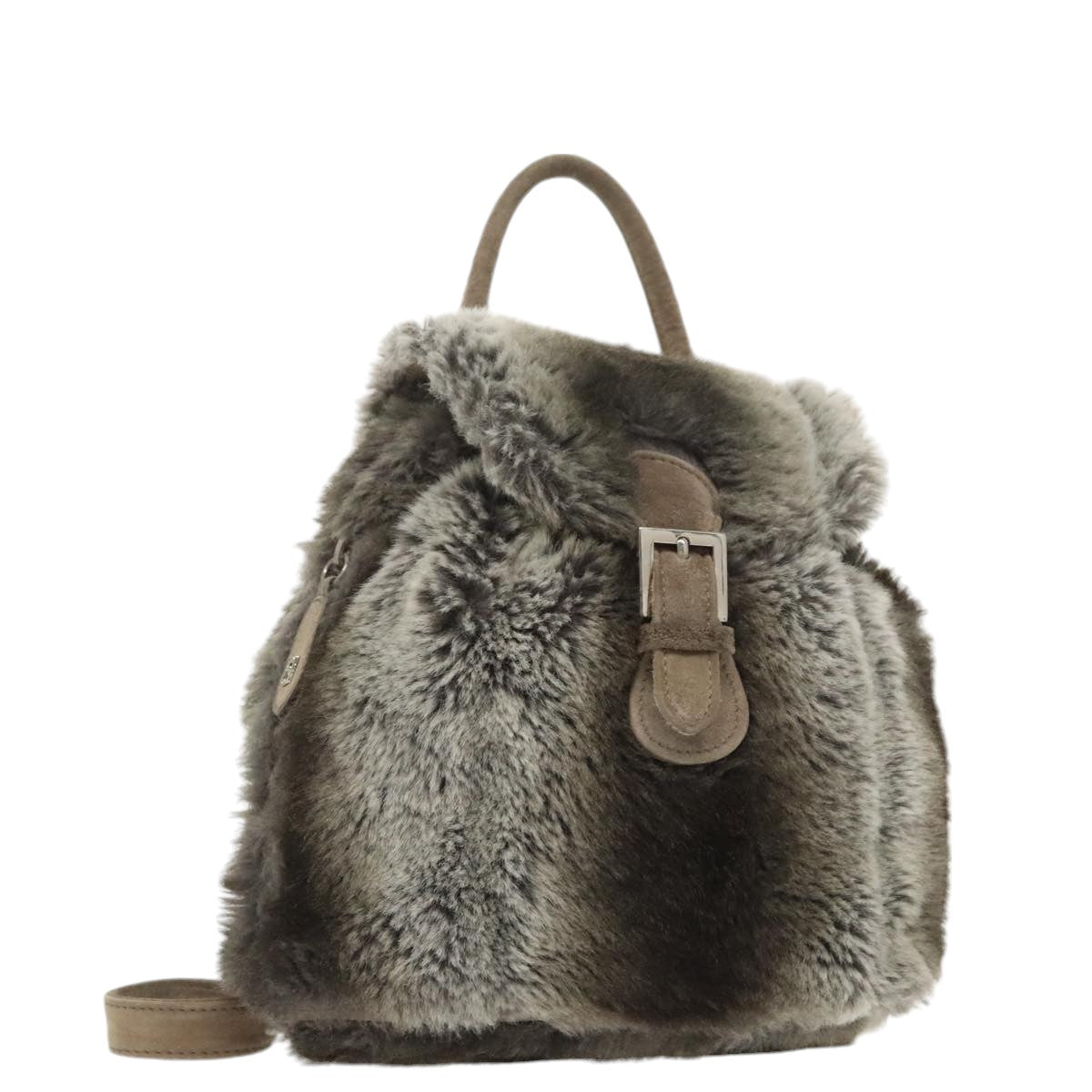 FENDI Backpack Suede Gray Silver Auth 101519