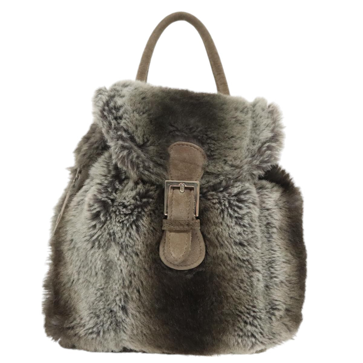 FENDI Backpack Suede Gray Silver Auth 101519