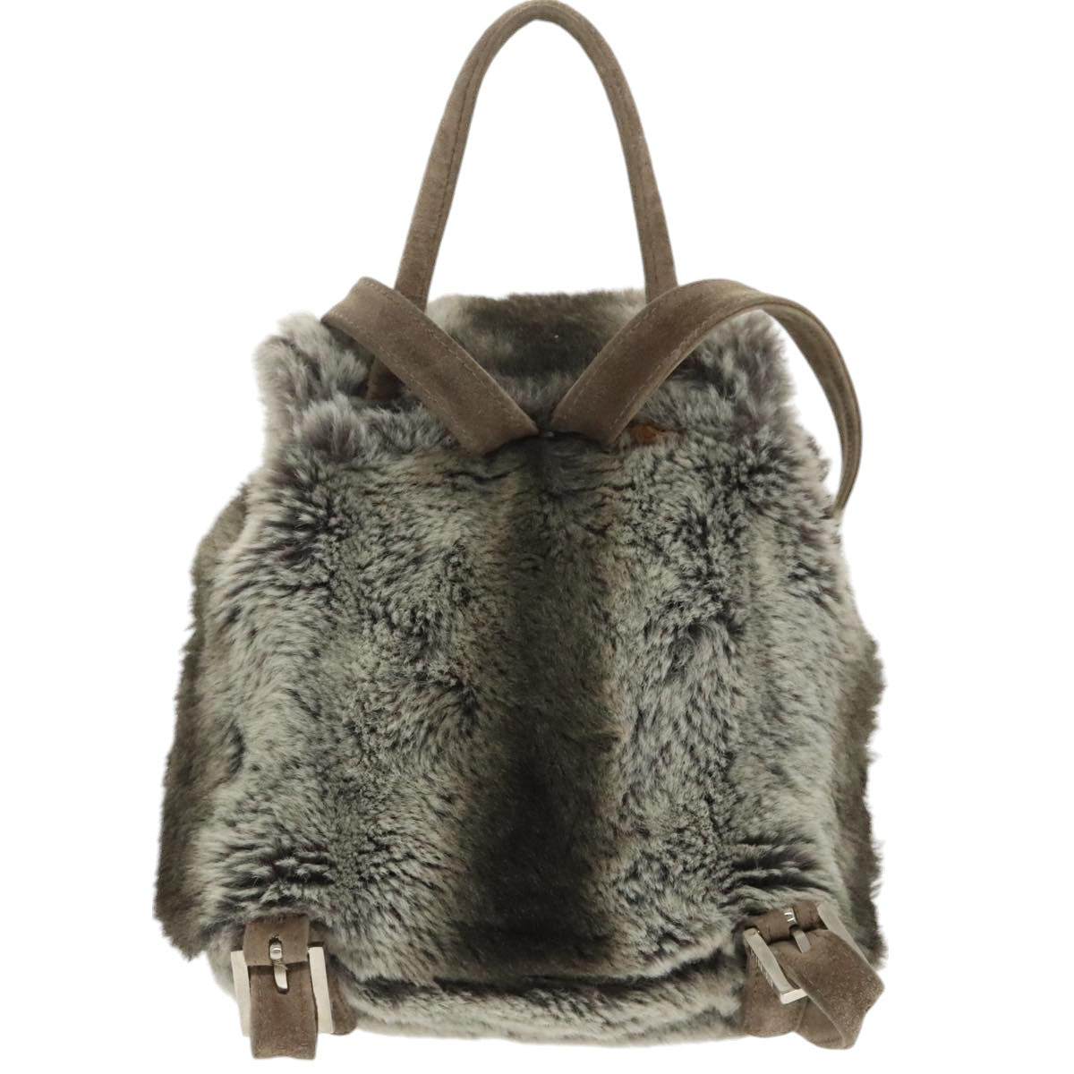 FENDI Backpack Suede Gray Silver Auth 101519