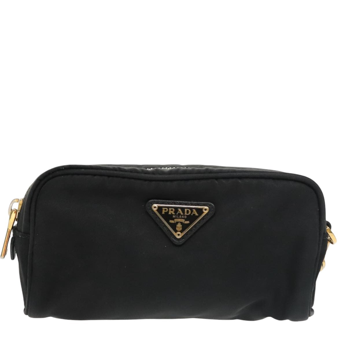 PRADA Pouch Nylon Black Gold Auth 101547