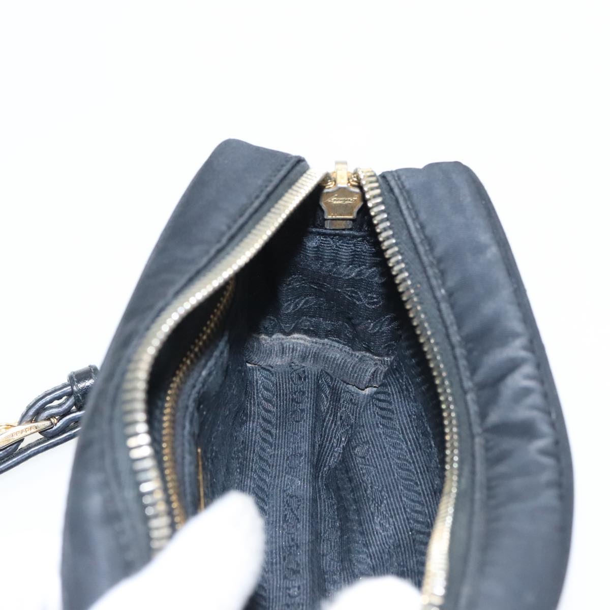 PRADA Pouch Nylon Black Gold Auth 101547