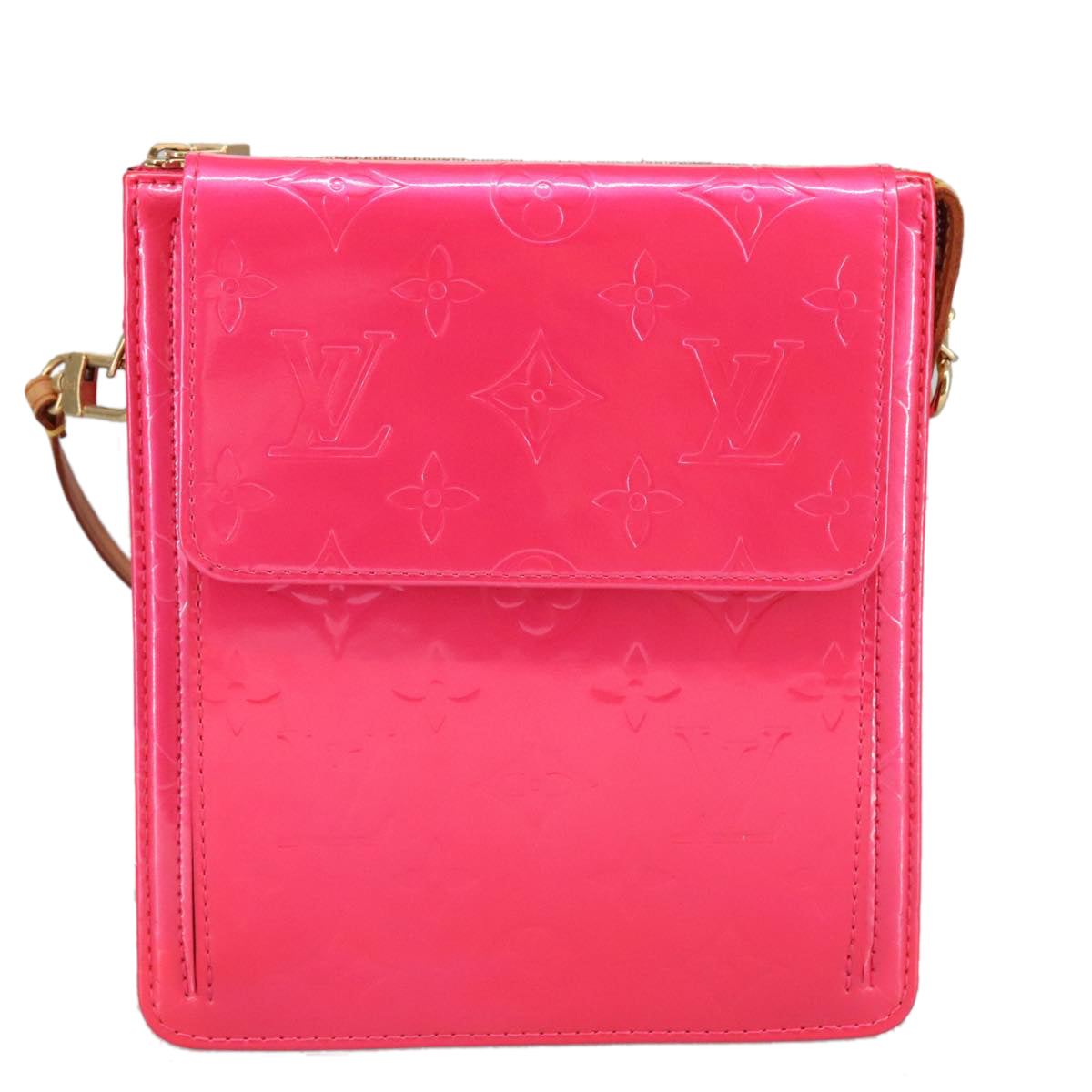 LOUIS VUITTON Monogram Vernis Motto Pouch Fuchsia Pink M91225 LV Auth 101564