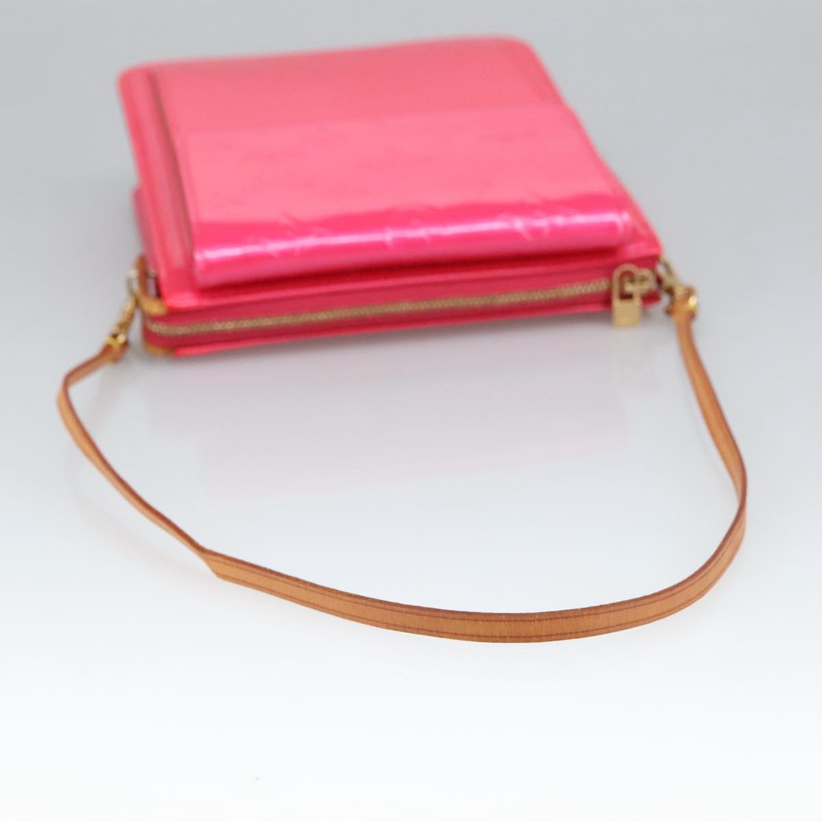 LOUIS VUITTON Monogram Vernis Motto Pouch Fuchsia Pink M91225 LV Auth 101564