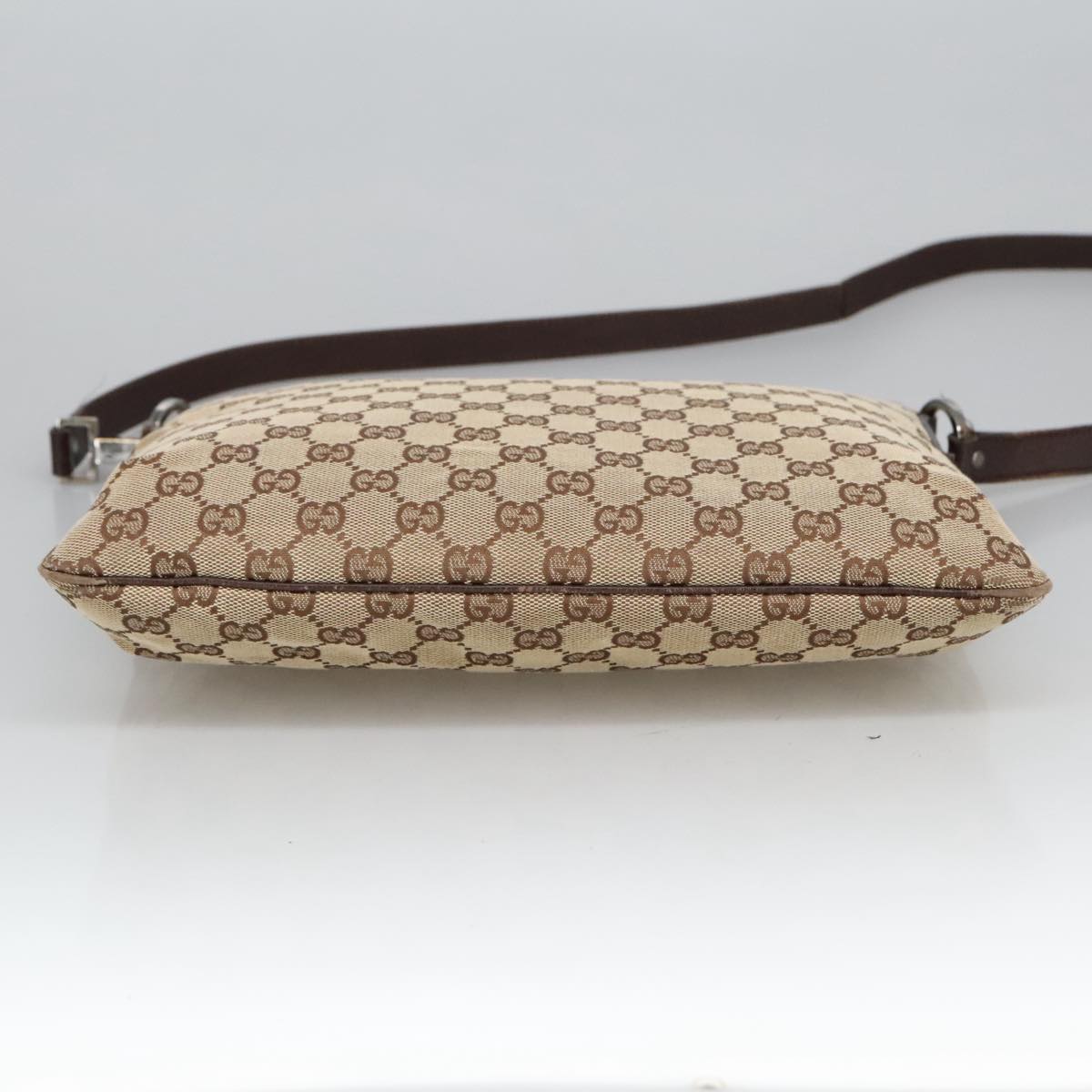 GUCCI GG Canvas Shoulder Bag Beige Silver 113013 Auth 101566