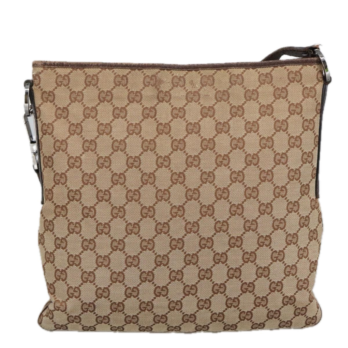 GUCCI GG Canvas Shoulder Bag Beige Silver 113013 Auth 101566