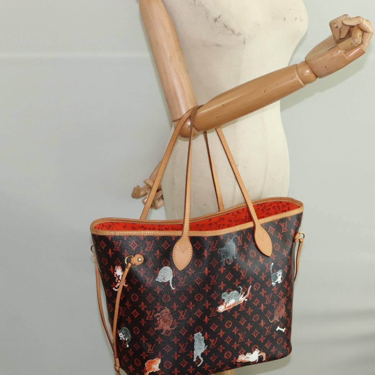 LOUIS VUITTON Catgram Neverfull MM Tote Bag M44441 LV Auth 101672SA