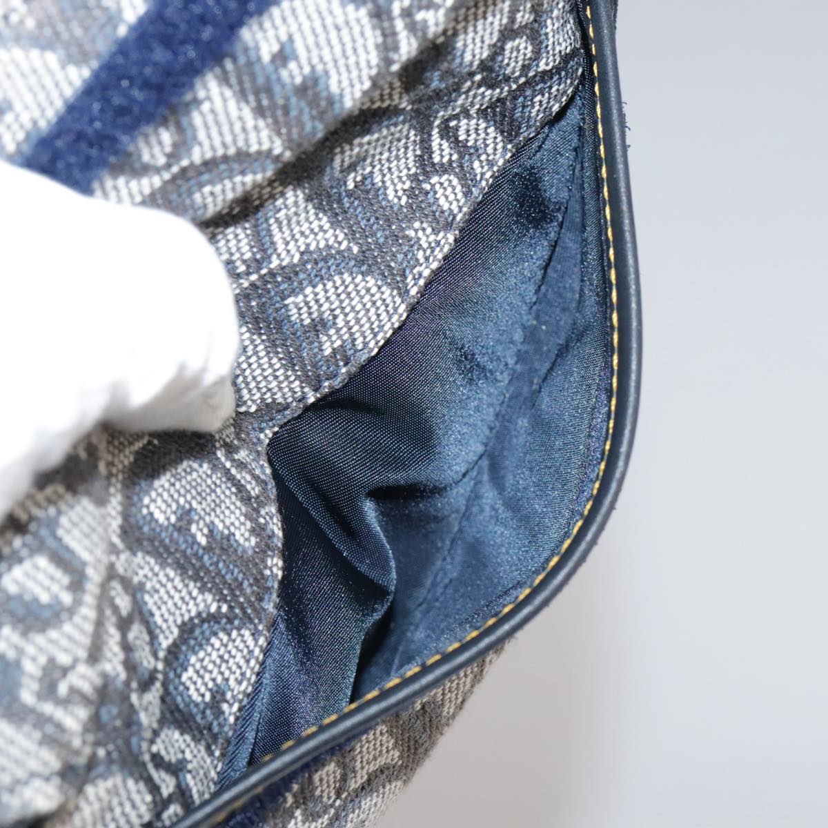 Christian Dior Trotter Canvas Saddle Pouch Navy Gold Auth 101852