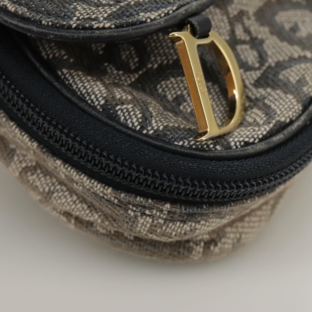 Christian Dior Trotter Canvas Saddle Pouch Navy Gold Auth 101852