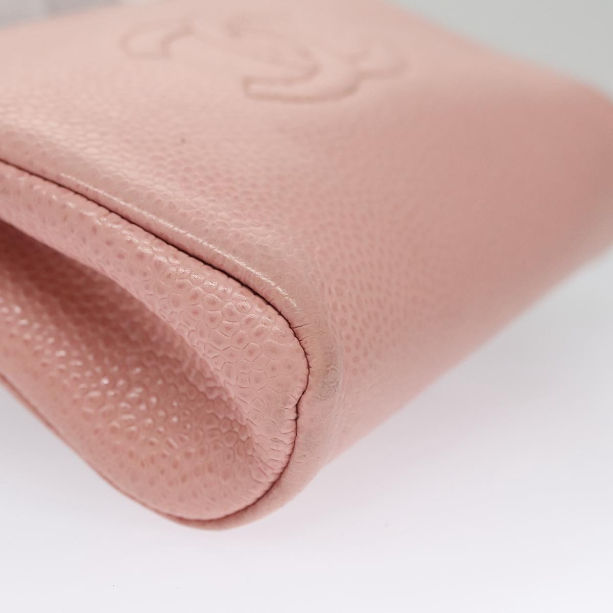 CHANEL Pouch Caviar Skin Pink Gold CC Auth 101855