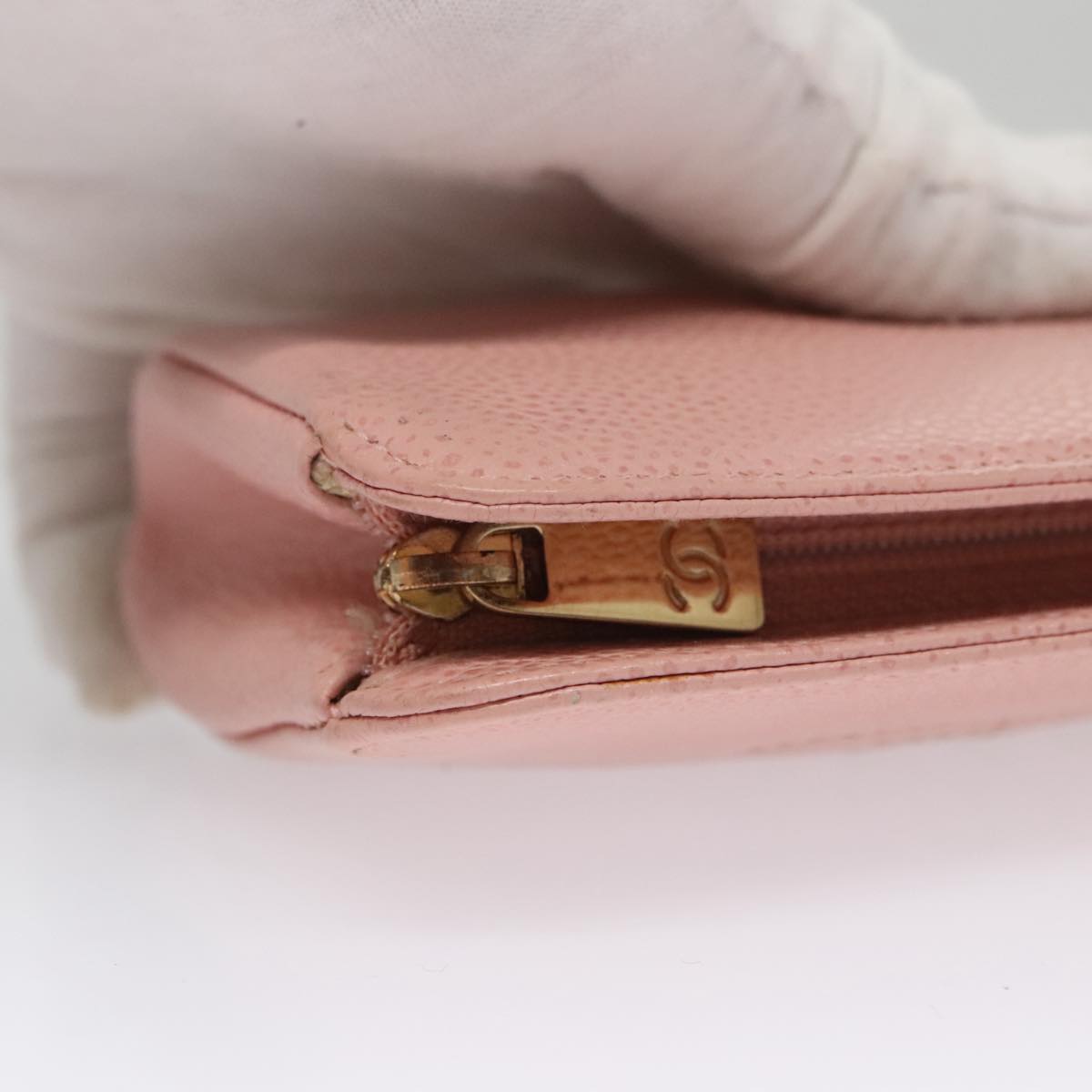 CHANEL Pouch Caviar Skin Pink Gold CC Auth 101855