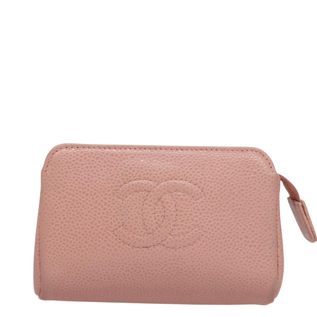 CHANEL Pouch Caviar Skin Pink Gold CC Auth 101855