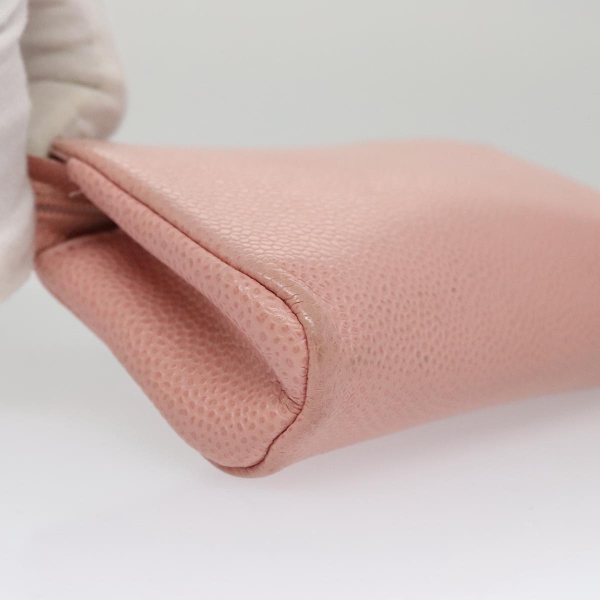 CHANEL Pouch Caviar Skin Pink Gold CC Auth 101855